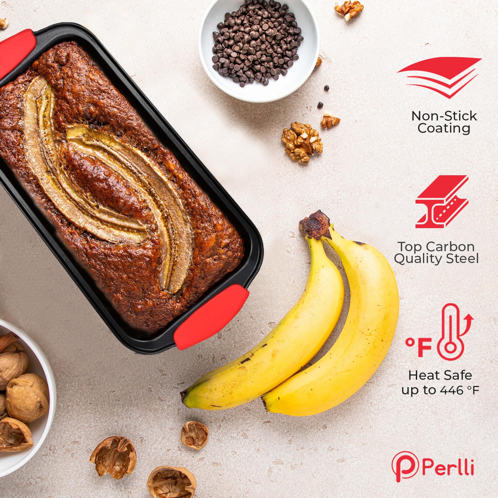 PERLLI red silicone handle detail providing safer hot handling