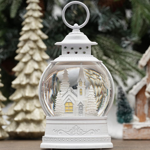 PestiLite front view showing white church scene and lantern shape for elegant display