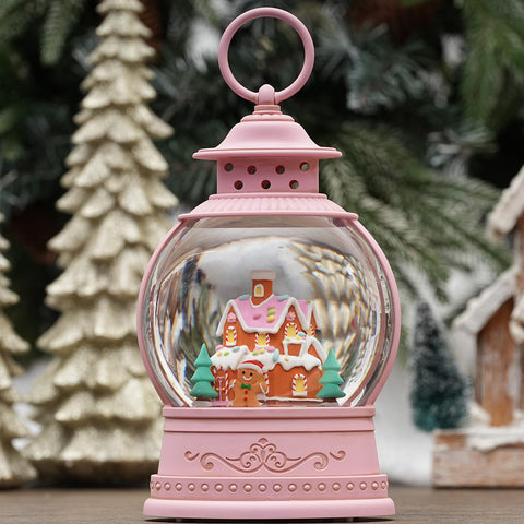 PestiLite gingerbread front view showing pink lantern and festive scene, enhances holiday décor