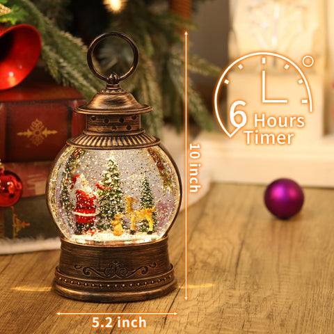 PestiLite illuminated snow globe on mantel creating warm holiday ambiance