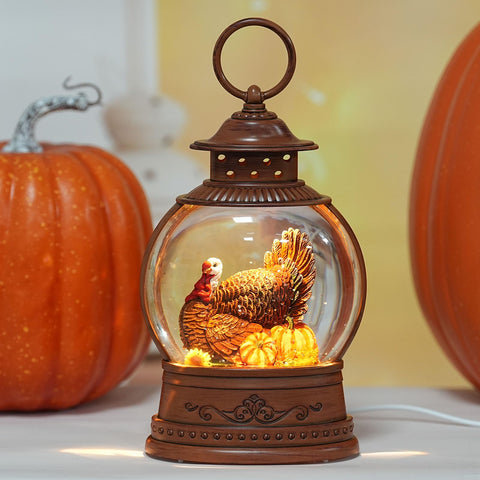 PestiLite tabletop scene with globe as centerpiece adding festive Thanksgiving warmth