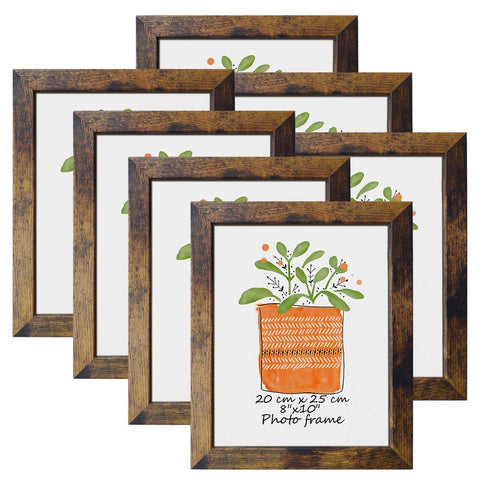 PETAFLOP front view of seven rustic brown frames showing cohesive set benefit