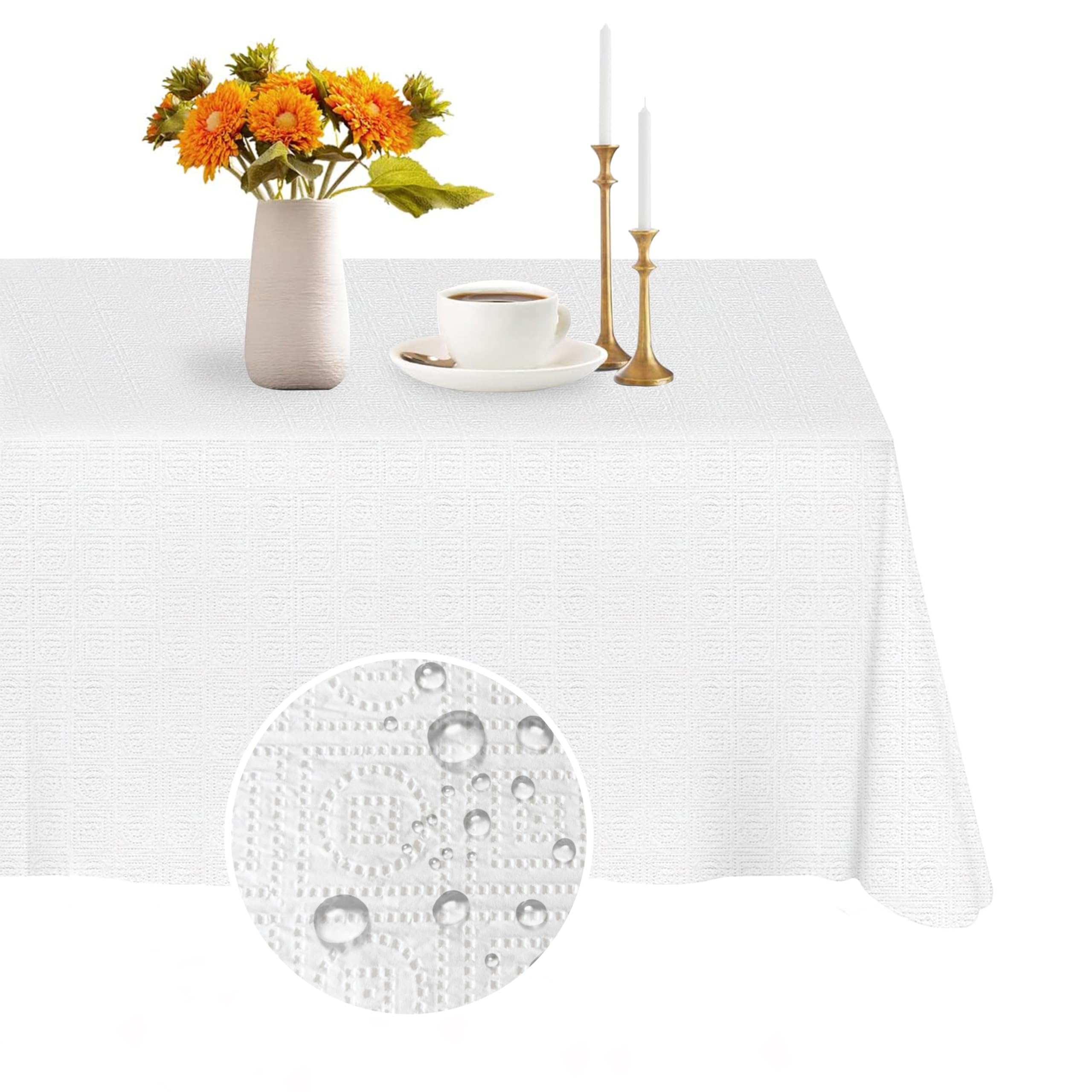 PETFNS front pack of white tablecloths shows clean presentation benefit