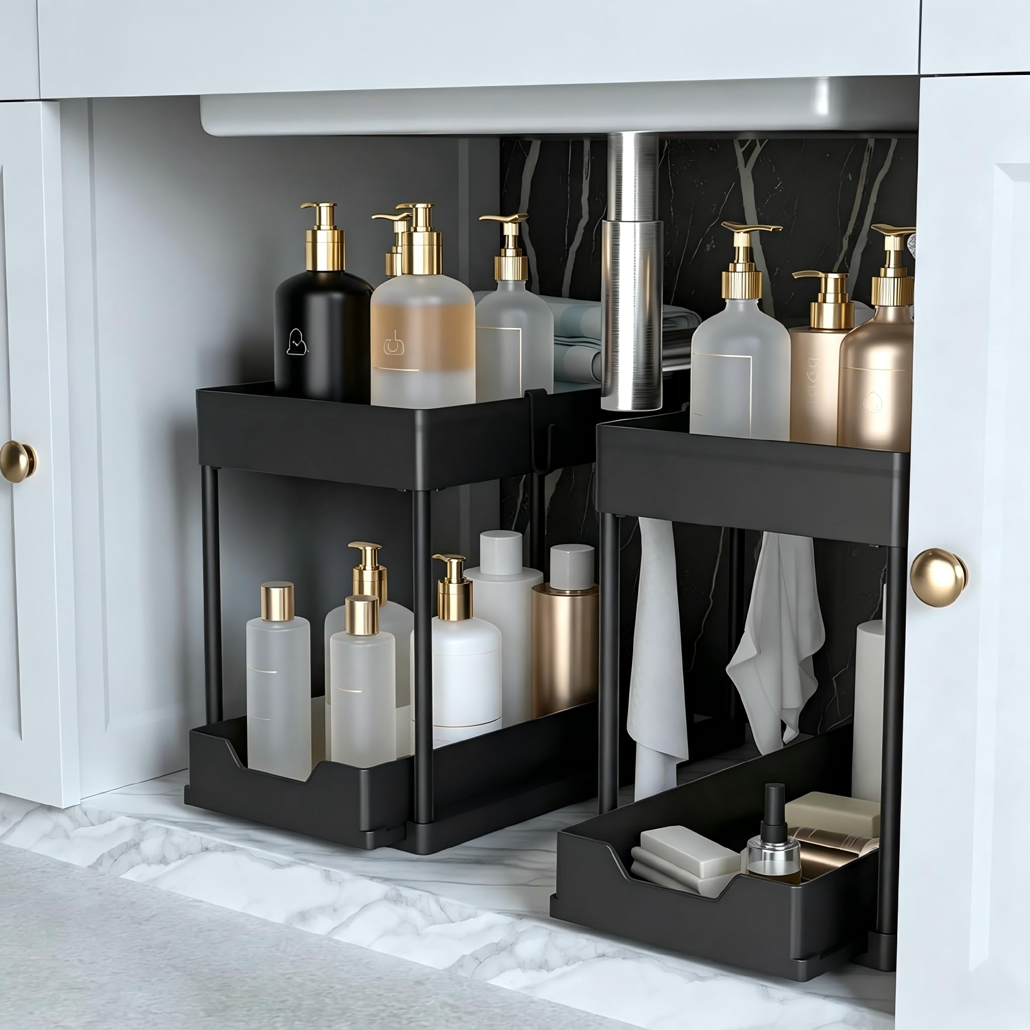 petisal front view of two-tier organizer showing tidy storage and easy access