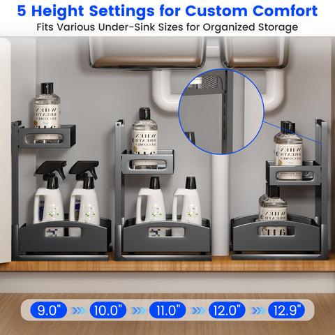 Petiza bottom tier holding tall bottles upright to maximize vertical storage