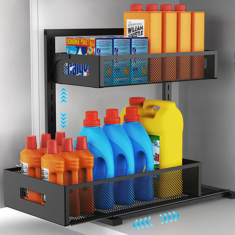 Petiza front view of the under-sink organizer showing tidy storage benefit
