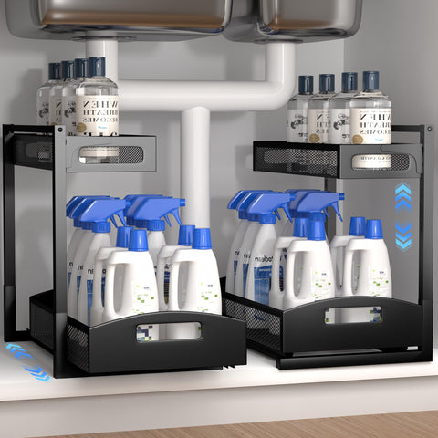 Petiza front view under-sink organizer showing two-tier storage for easy access