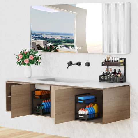 Petiza staged in a bathroom vanity highlighting clutter-free convenience benefit