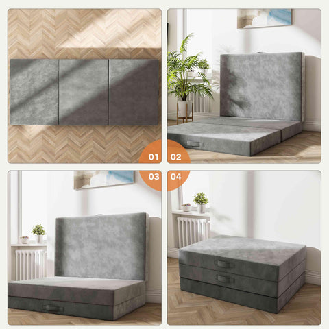 PETONOBARA topper in use on sofa bed for improved seating and sleeping
