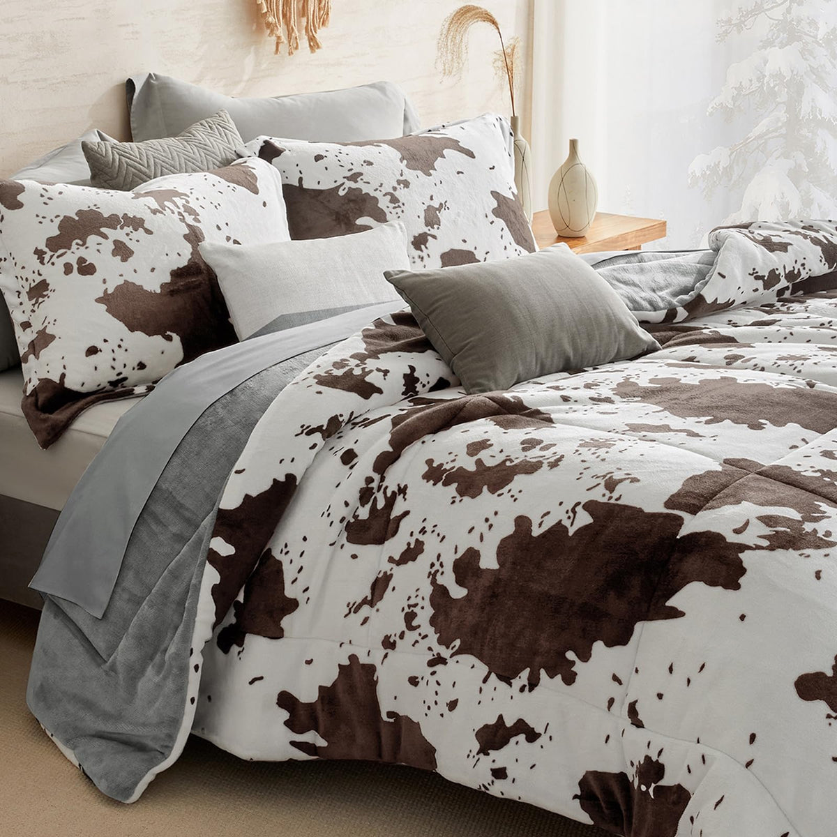 Petrichor cow print comforter front adds rustic style and cozy warmth