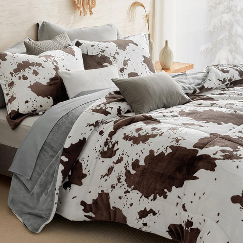 Petrichor cow print comforter front adds rustic style and cozy warmth