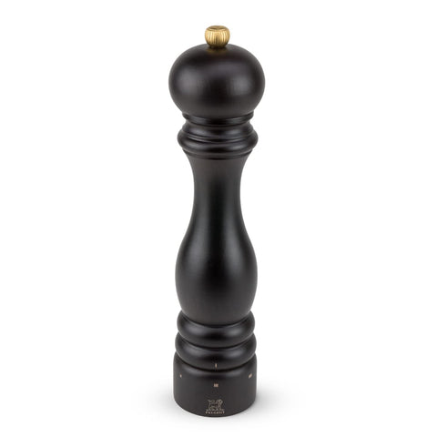 Peugeot Paris chocolate front view showing elegant beechwood mill and refined silhouette for tabletop use