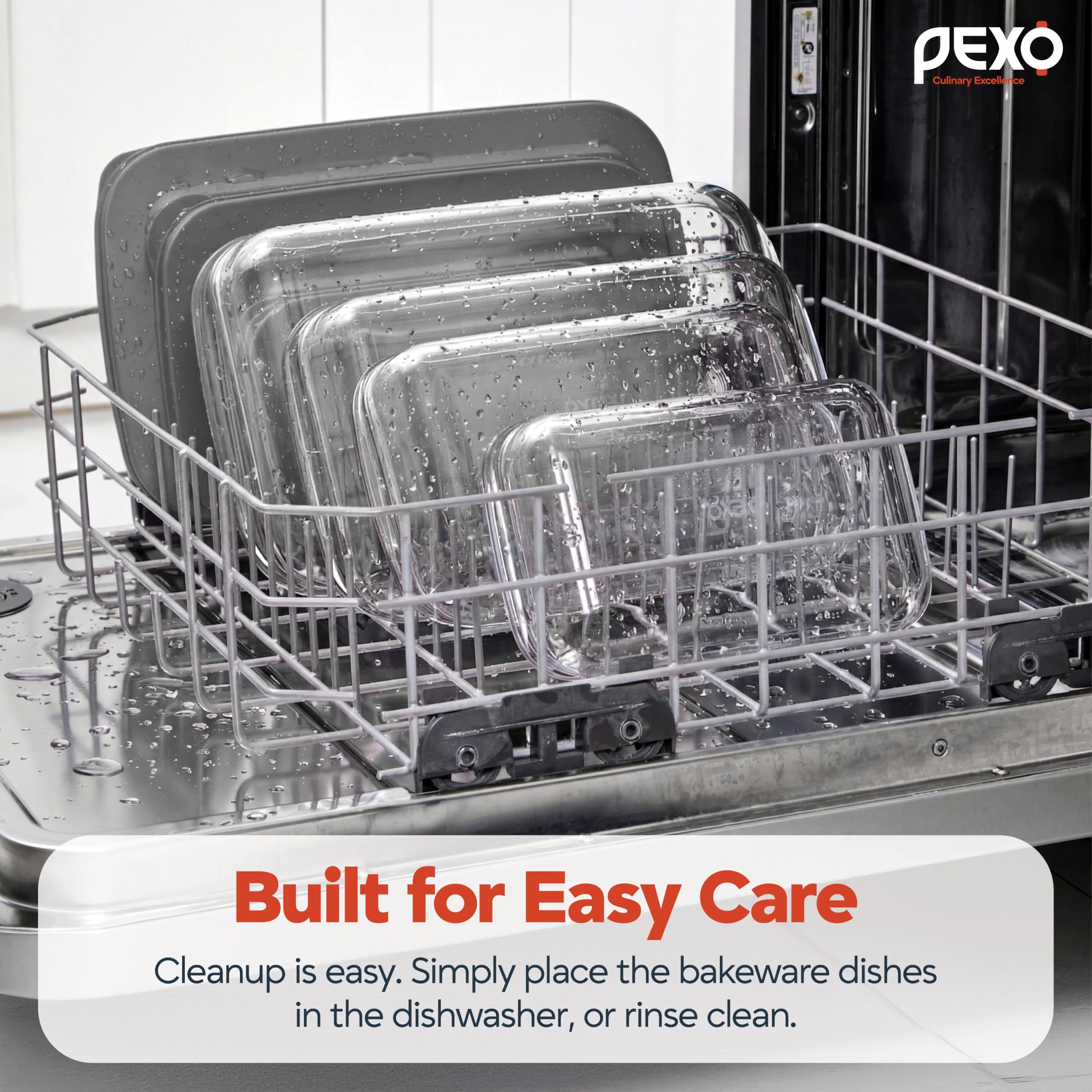 pexo dishes in dishwasher highlighting easy-clean convenience benefit