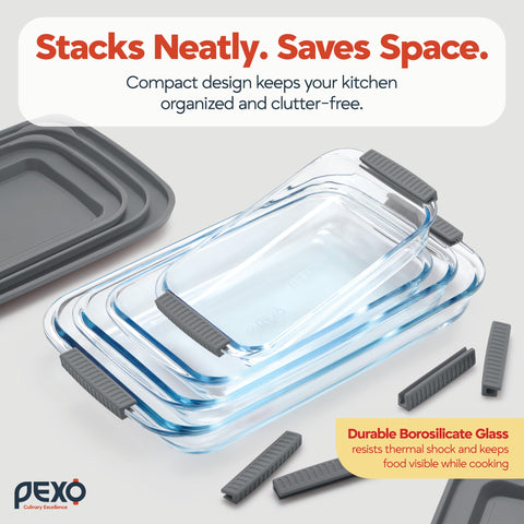 pexo dishes next to measuring tape showing size clarity for meal planning benefit