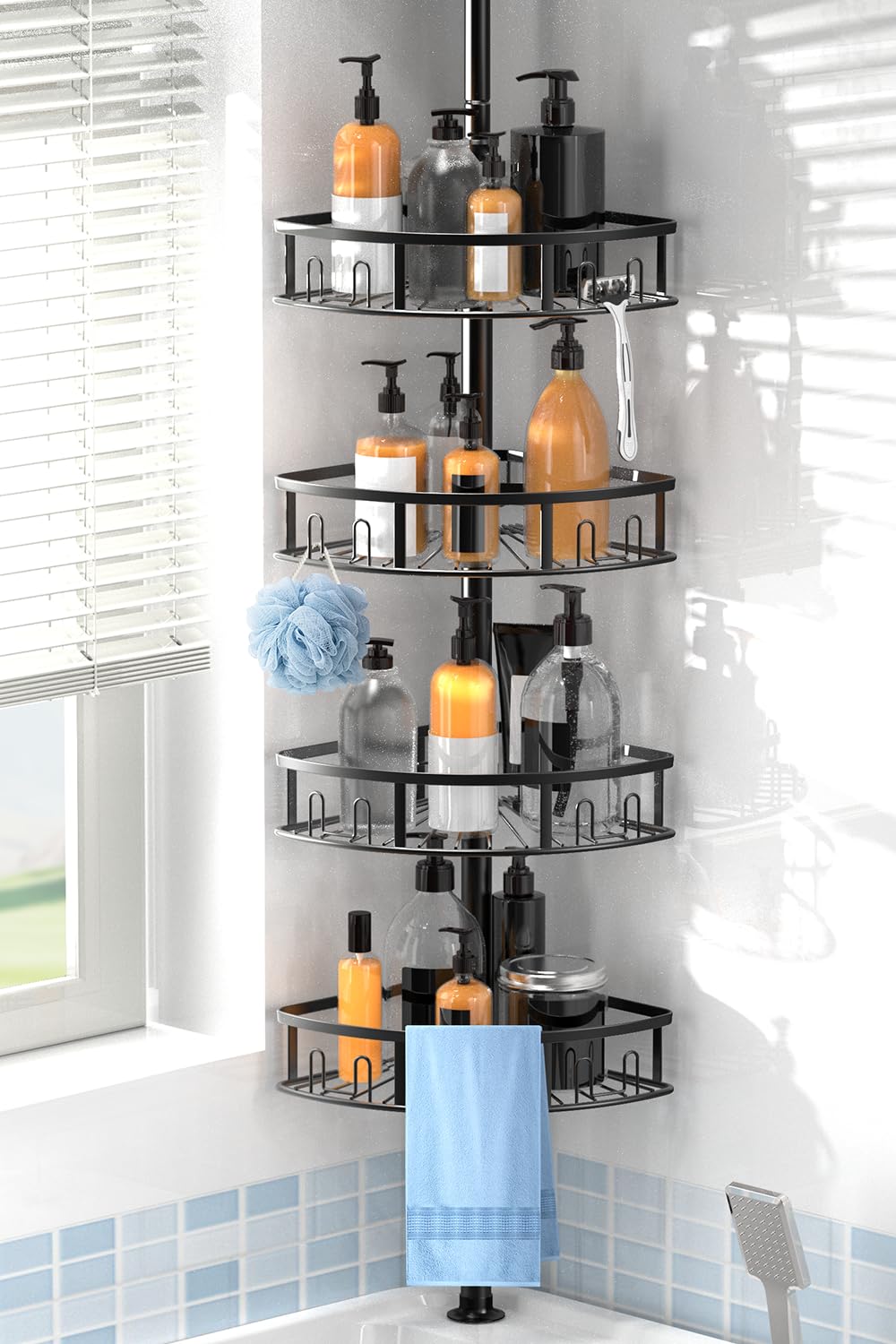 Peyulia front view of 4-tier corner caddy showing compact vertical storage benefit