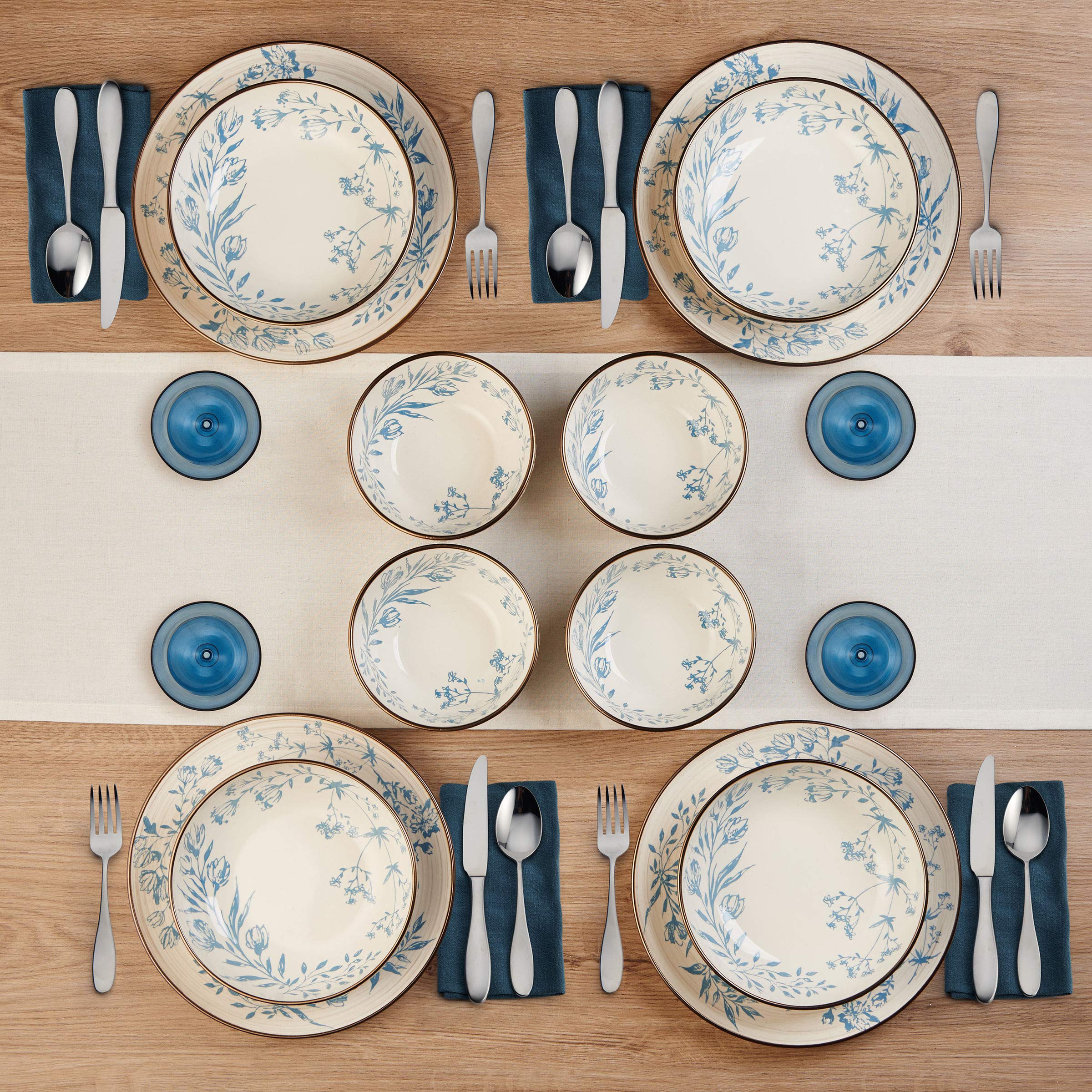 Pfaltzgraff scale comparison with fork showing generous plate and bowl sizes