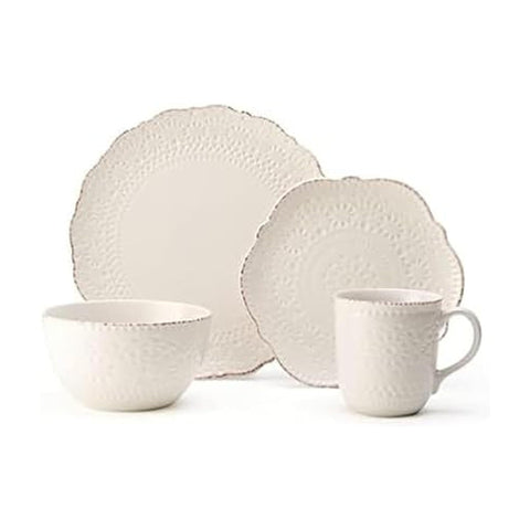 Pfaltzgraff front view of Chateau Cream set showing cohesive design and durability