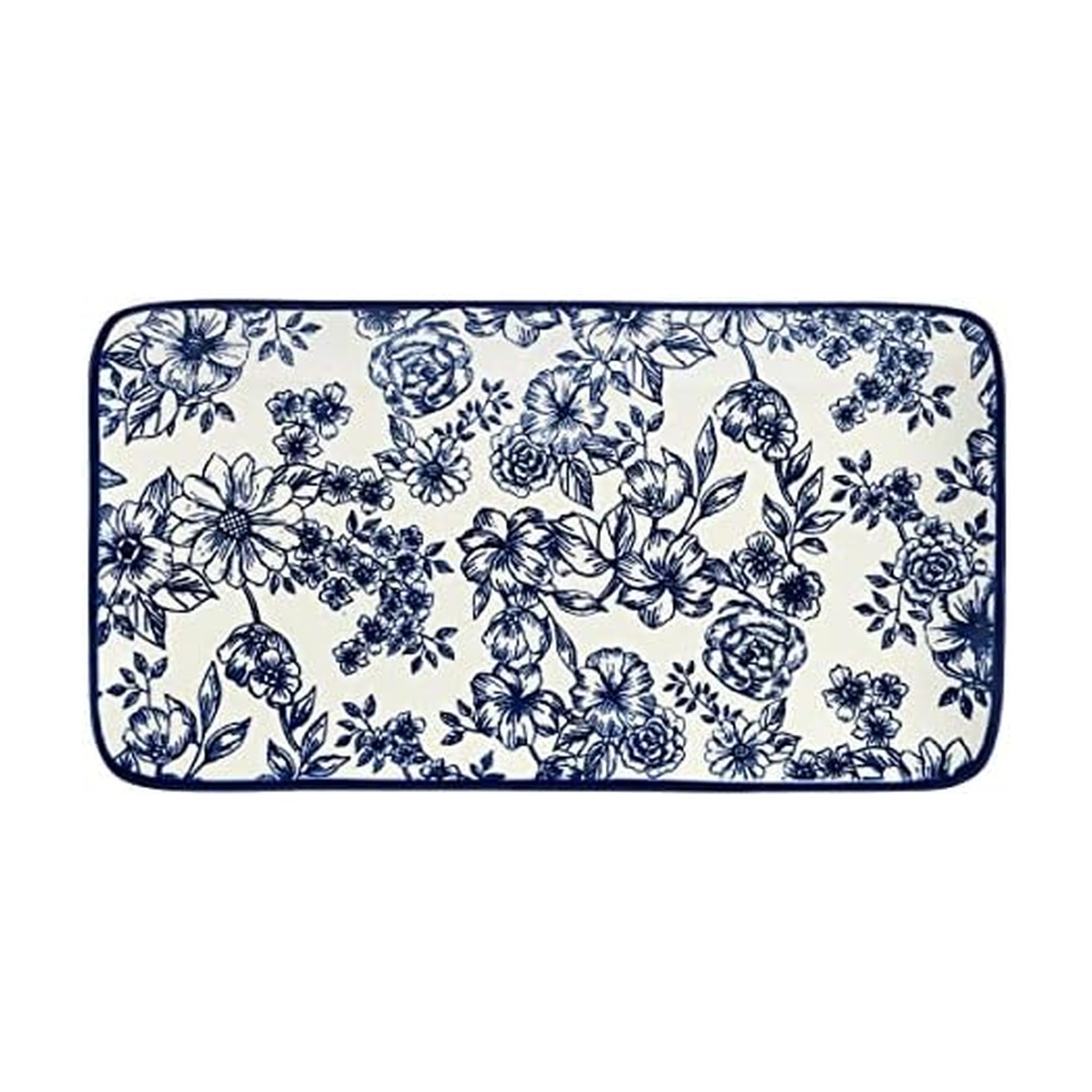 Pfaltzgraff Gabriela platter front view showing blue floral interior enhancing presentation