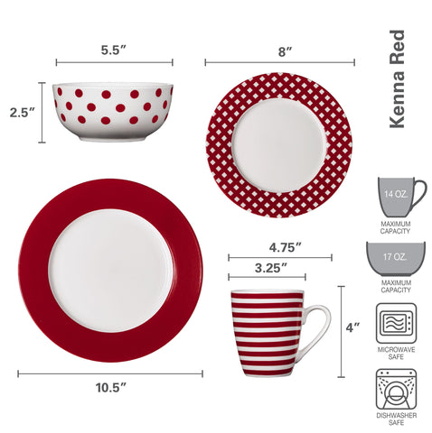 Pfaltzgraff Kenna Red dinner plate close-up showing pattern and durable glaze