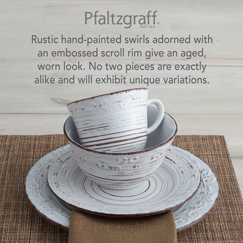 Pfaltzgraff mug and bowl in use serving soup and coffee for convenience