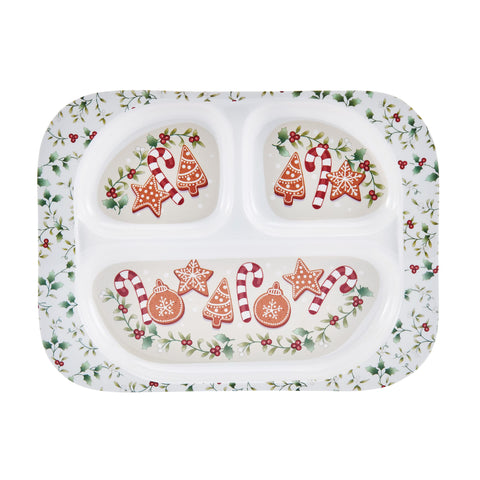Pfaltzgraff Winterberry close-up of printed holly and candy cane pattern for seasonal charm