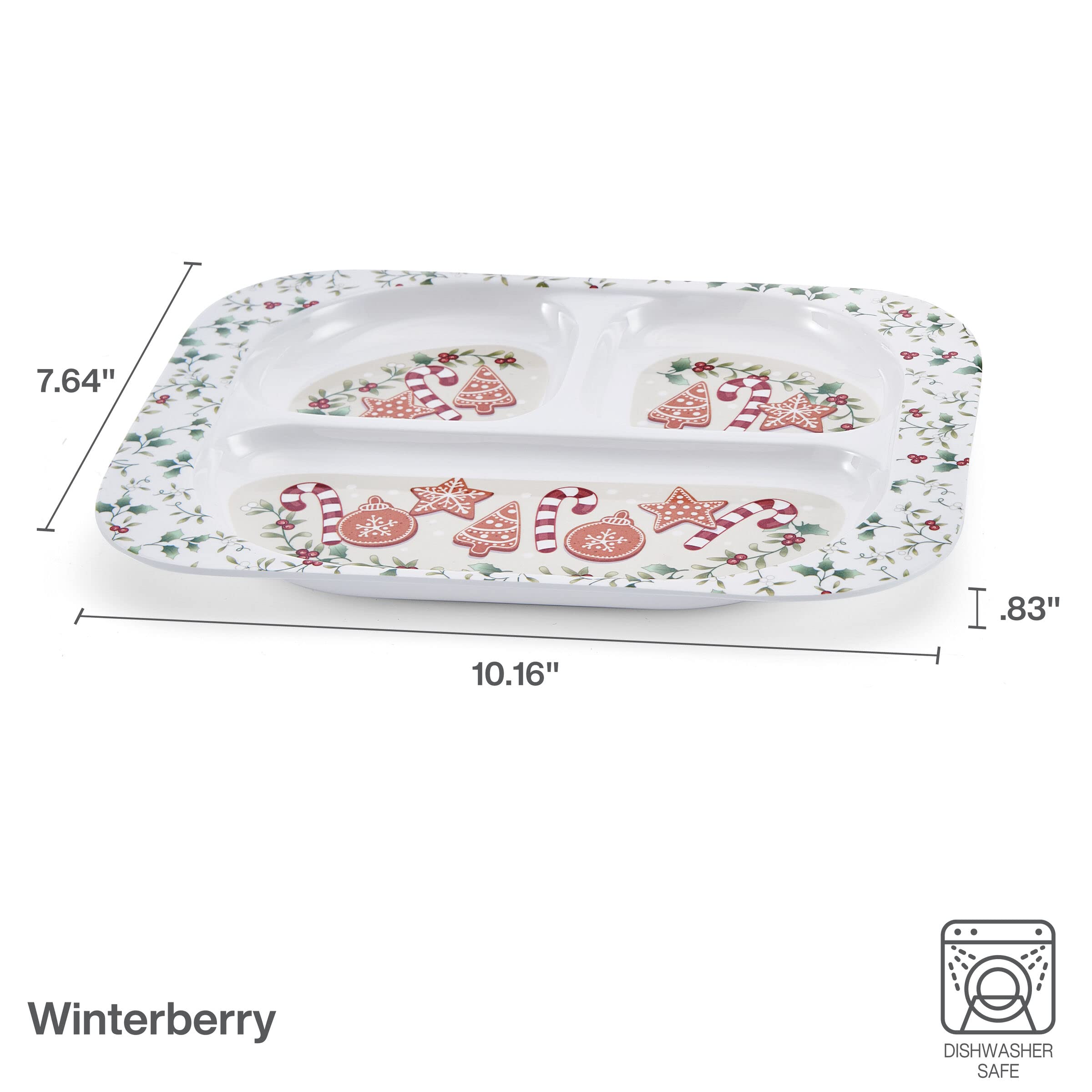 Pfaltzgraff Winterberry compartment detail highlighting three-section layout for portioning