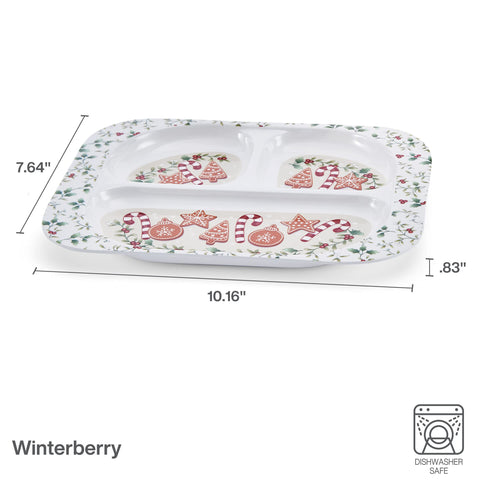Pfaltzgraff Winterberry compartment detail highlighting three-section layout for portioning