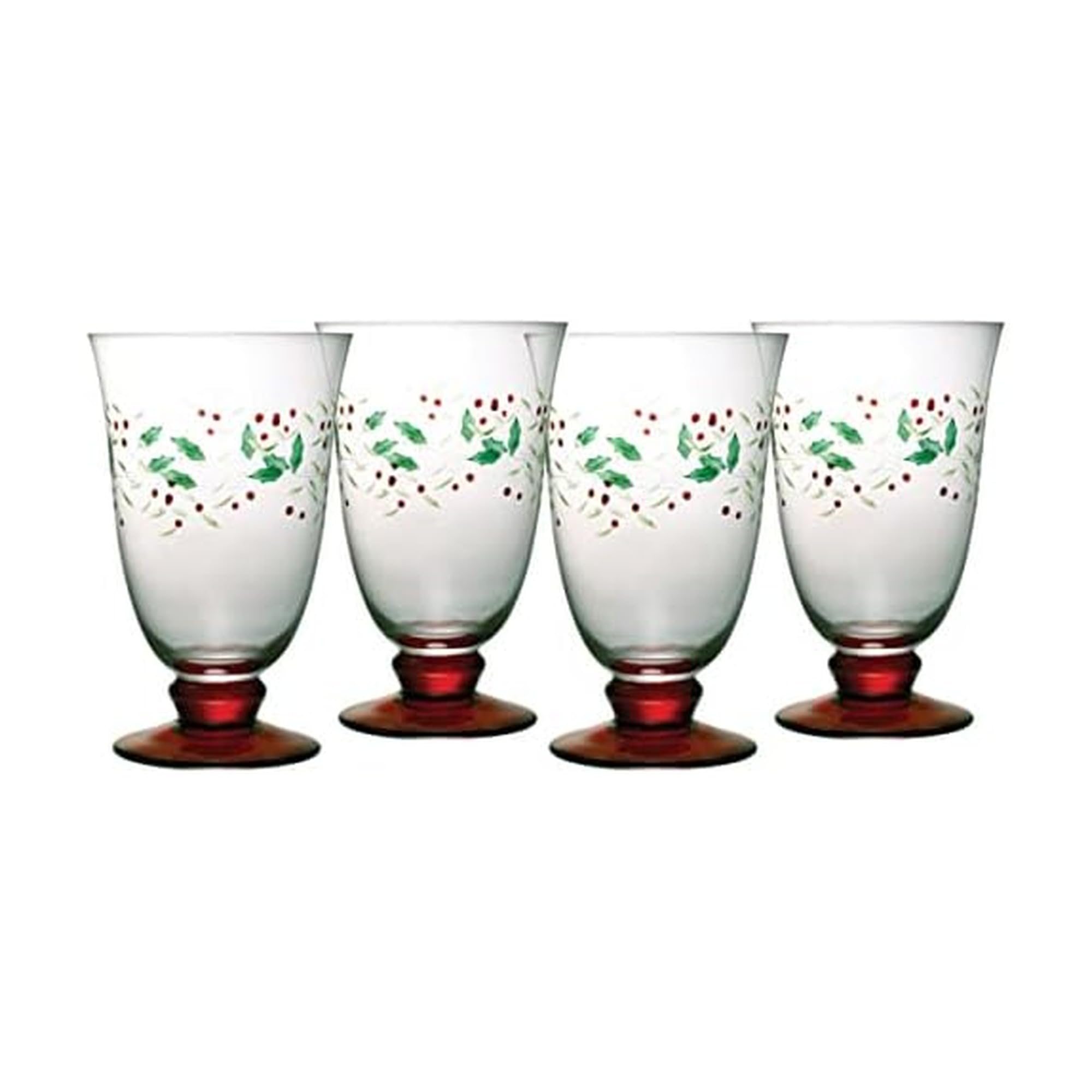 Pfaltzgraff Winterberry front view goblet showing festive painted design and elegance