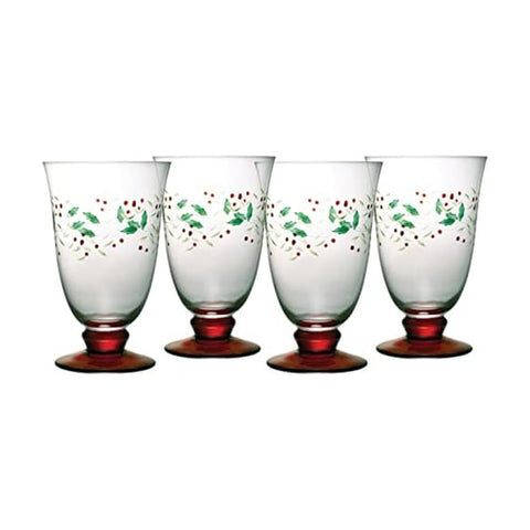 Pfaltzgraff Winterberry front view goblet showing festive painted design and elegance