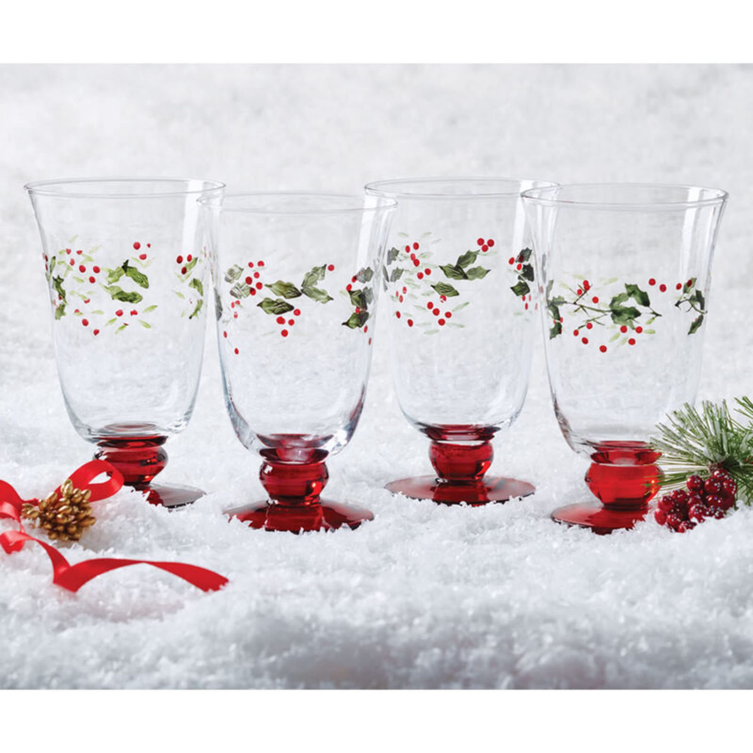 Pfaltzgraff Winterberry goblet in holiday centerpiece adding festive table ambiance