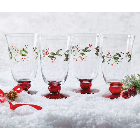 Pfaltzgraff Winterberry goblet in holiday centerpiece adding festive table ambiance