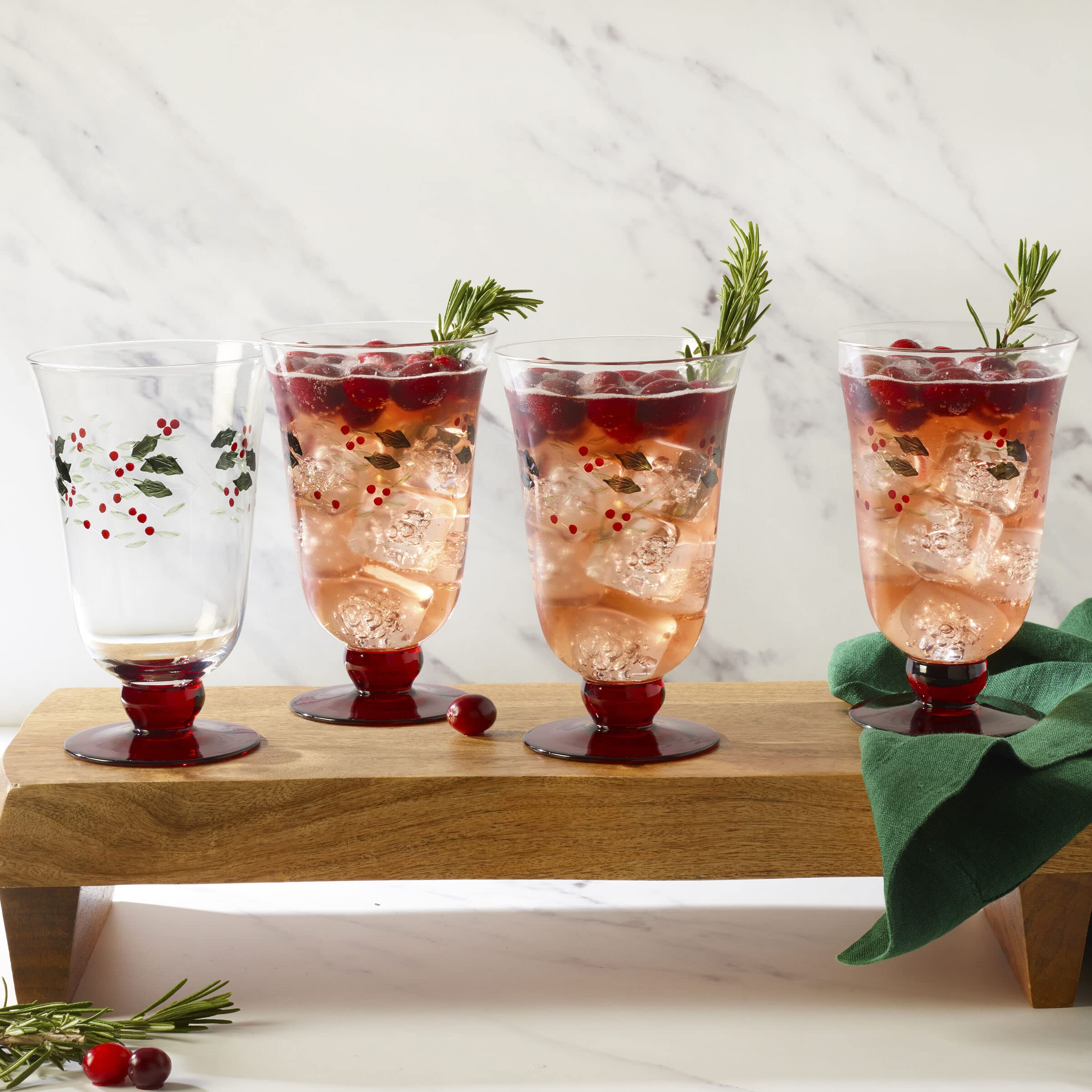 Pfaltzgraff Winterberry goblet beside fork for scale and practical capacity