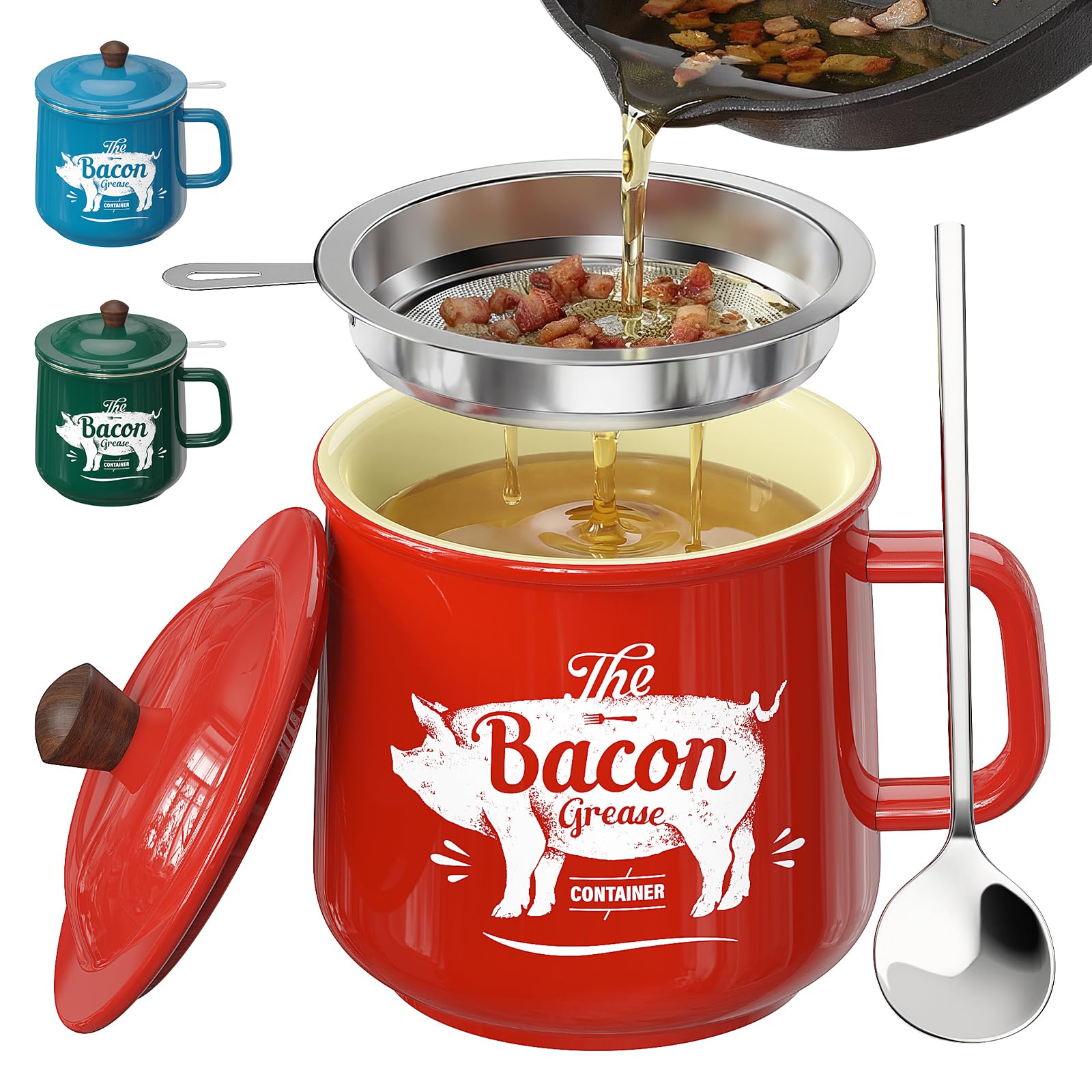PGYARD ceramic grease saver front view showing farmhouse pattern and 23oz capacity