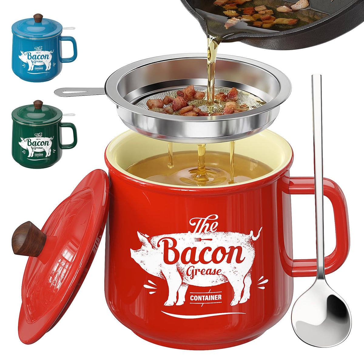 PGYARD ceramic grease saver front view showing farmhouse pattern and 23oz capacity