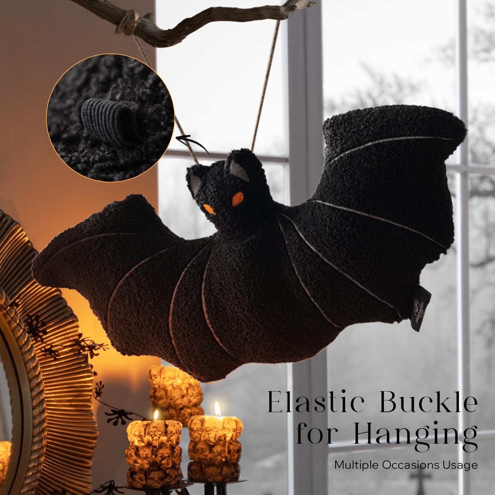 Phantoscope back buckle close-up showing elastic strap for versatile hanging