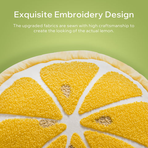 Phantoscope lemon beside pillow stack showing layering and complementary size