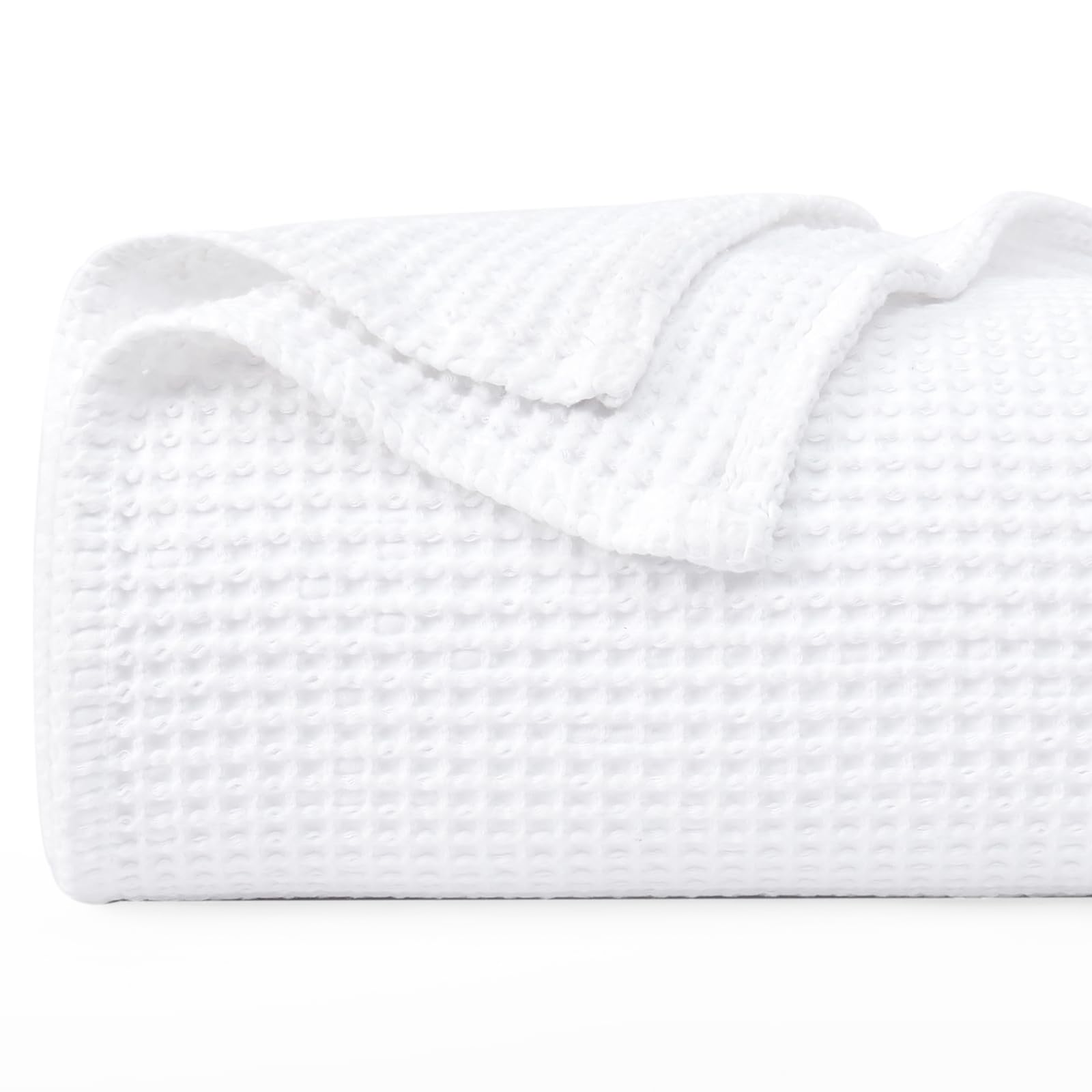 PHF waffle blanket front view showing clean white finish and inviting texture