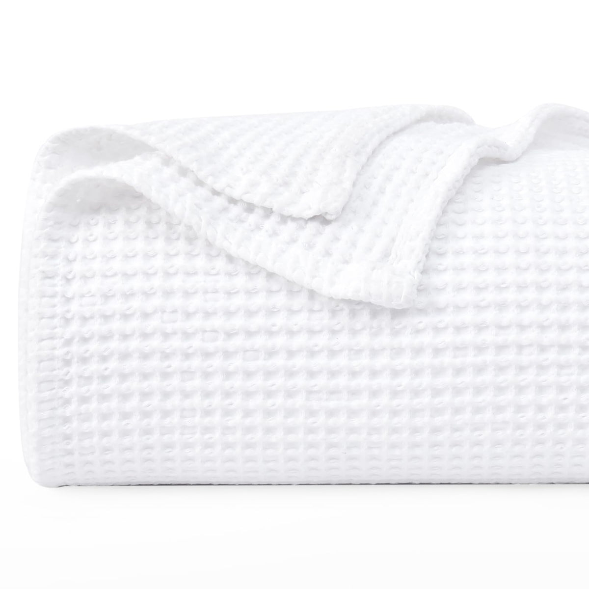 PHF waffle blanket front view showing clean white finish and inviting texture