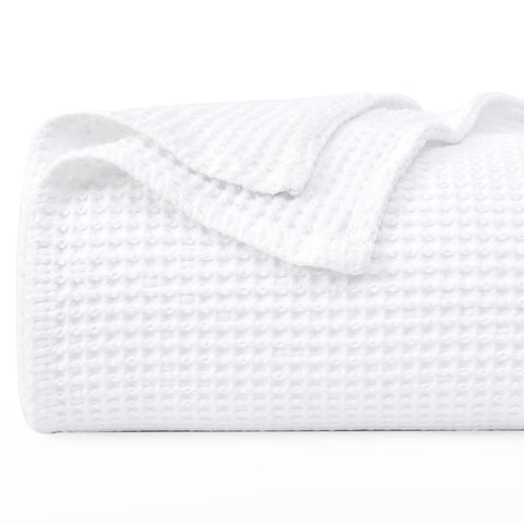 PHF waffle blanket front view showing clean white finish and inviting texture