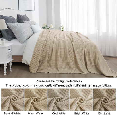 PHF blanket in a neutral bedroom setting showing boutique hotel aesthetic and calm mood