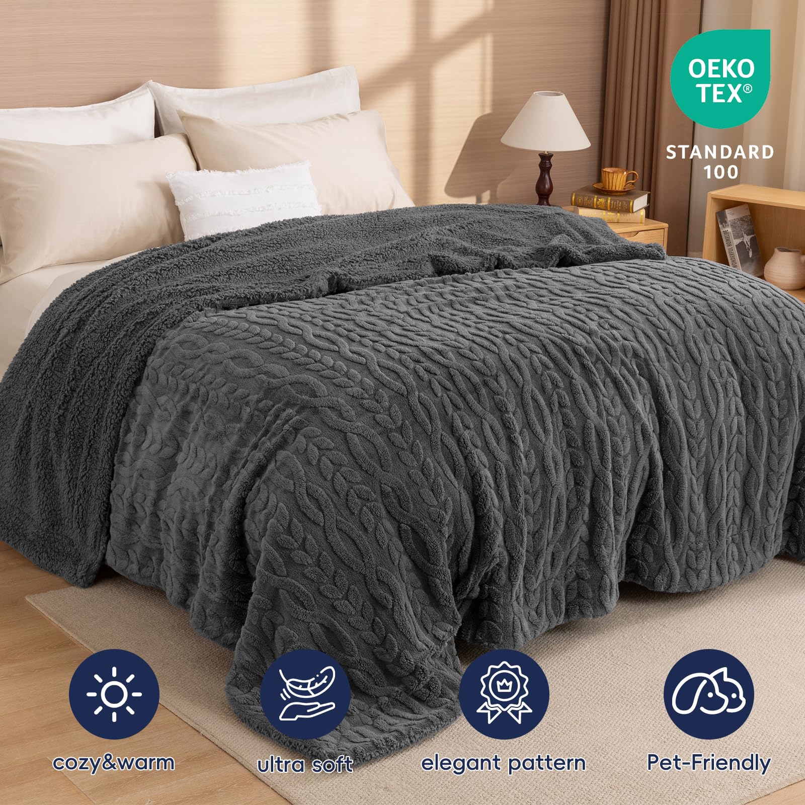 PHF lifestyle shot of blanket on sofa providing cozy living room comfort