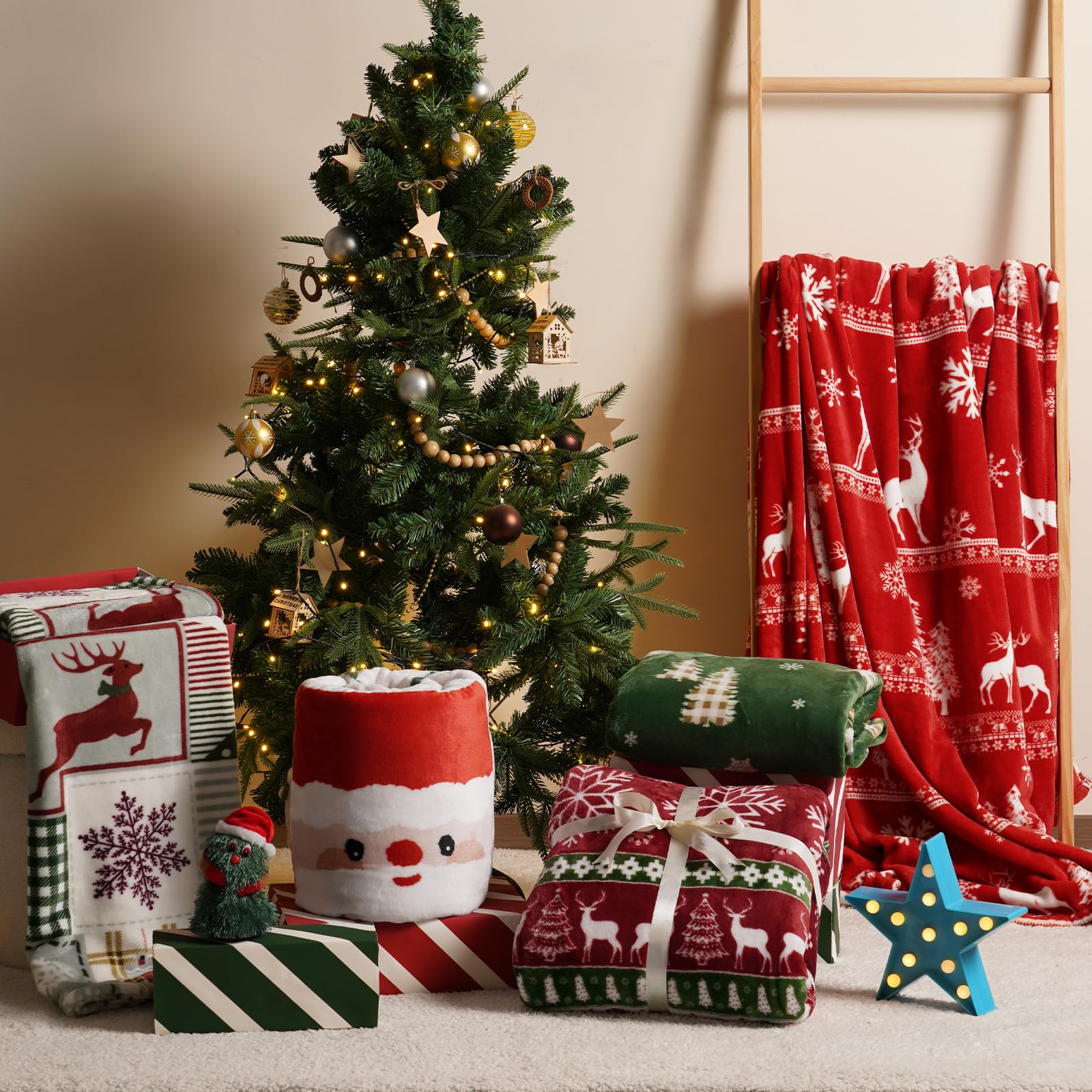 PHF blanket draped on sofa adding holiday atmosphere and comfort