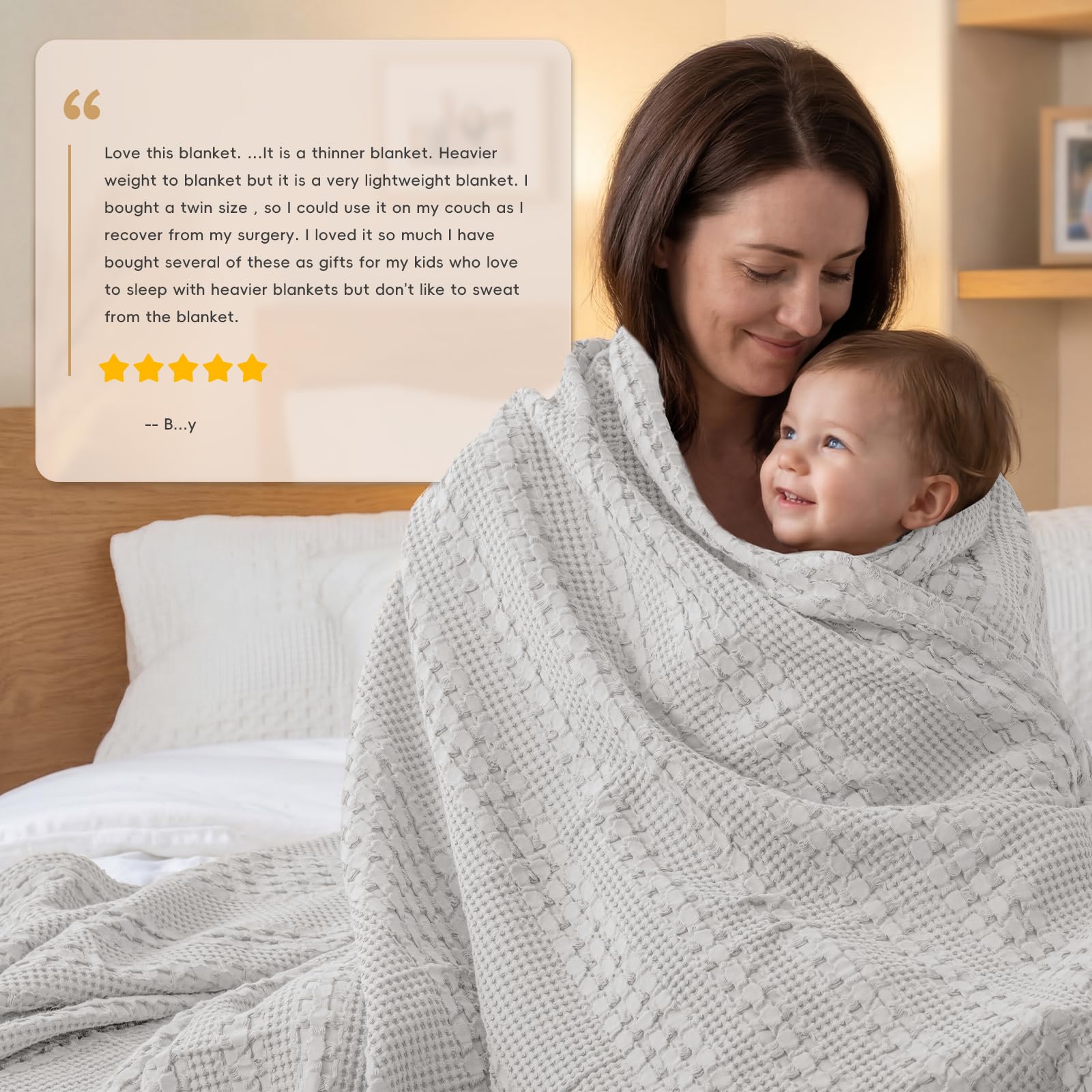 PHF blanket beside a ruler showing king-size scale for accurate fit on larger beds
