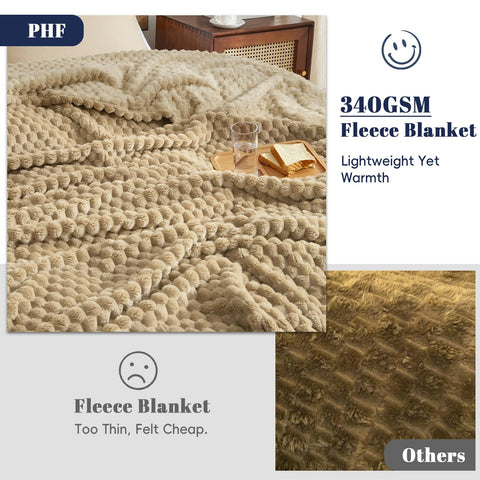 PHF blanket draped over sofa in living room showing comfort during lounging