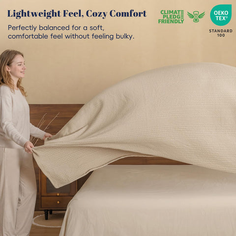PHF blanket waffle close-up revealing textured weave for improved airflow and comfort