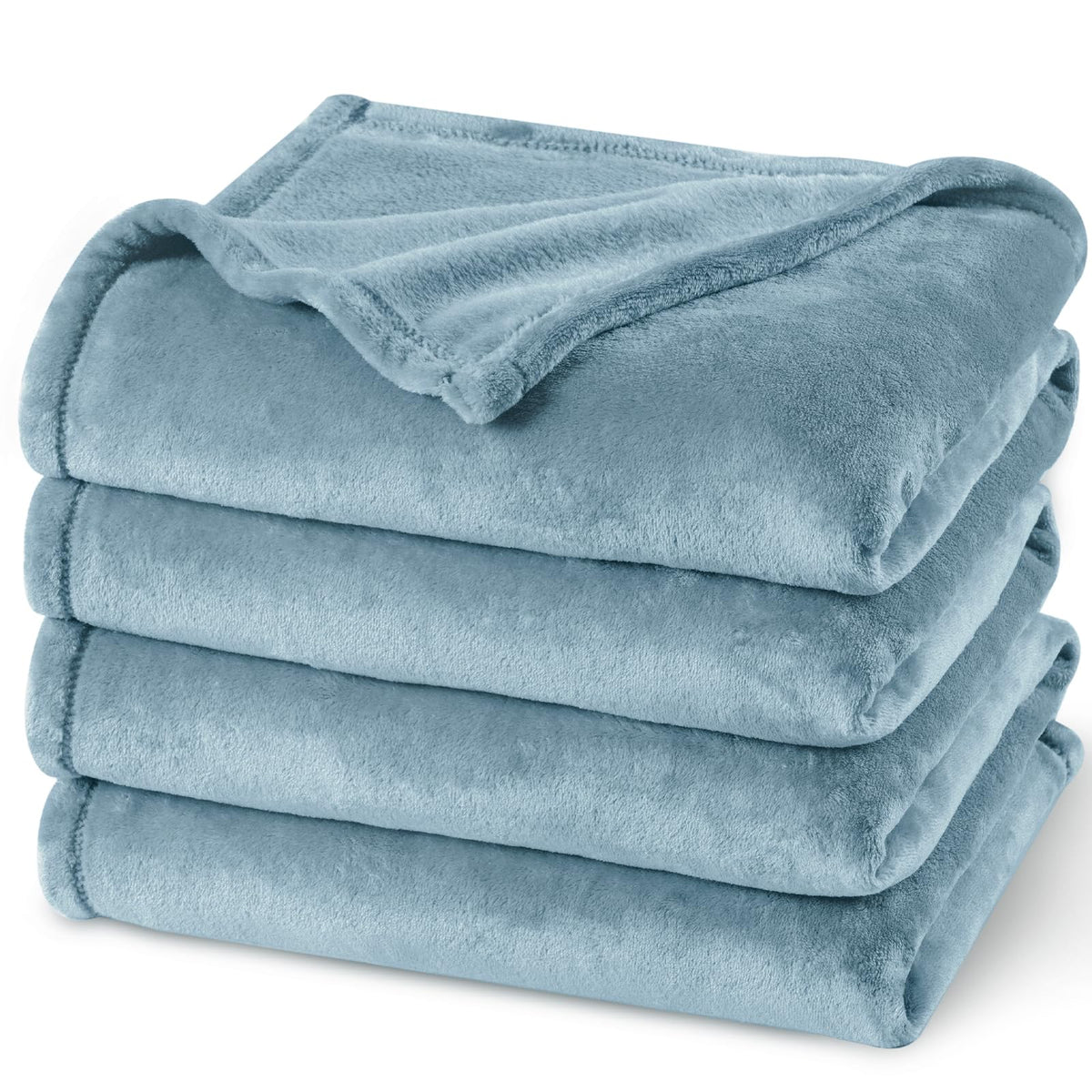 PHF folded dusty blue blanket front view showing plushness and neat finish