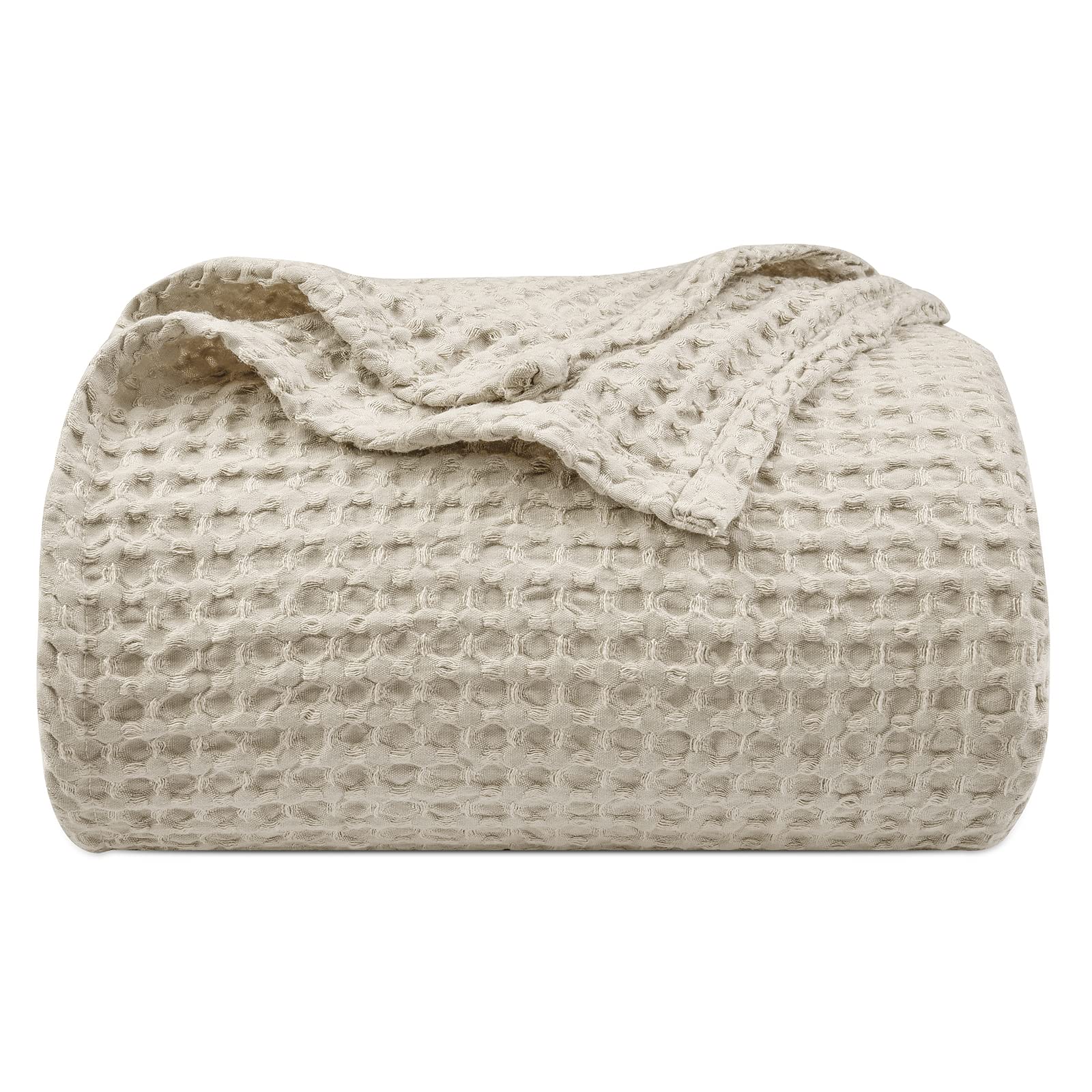 PHF front view of queen waffle blanket showing full coverage and neutral color