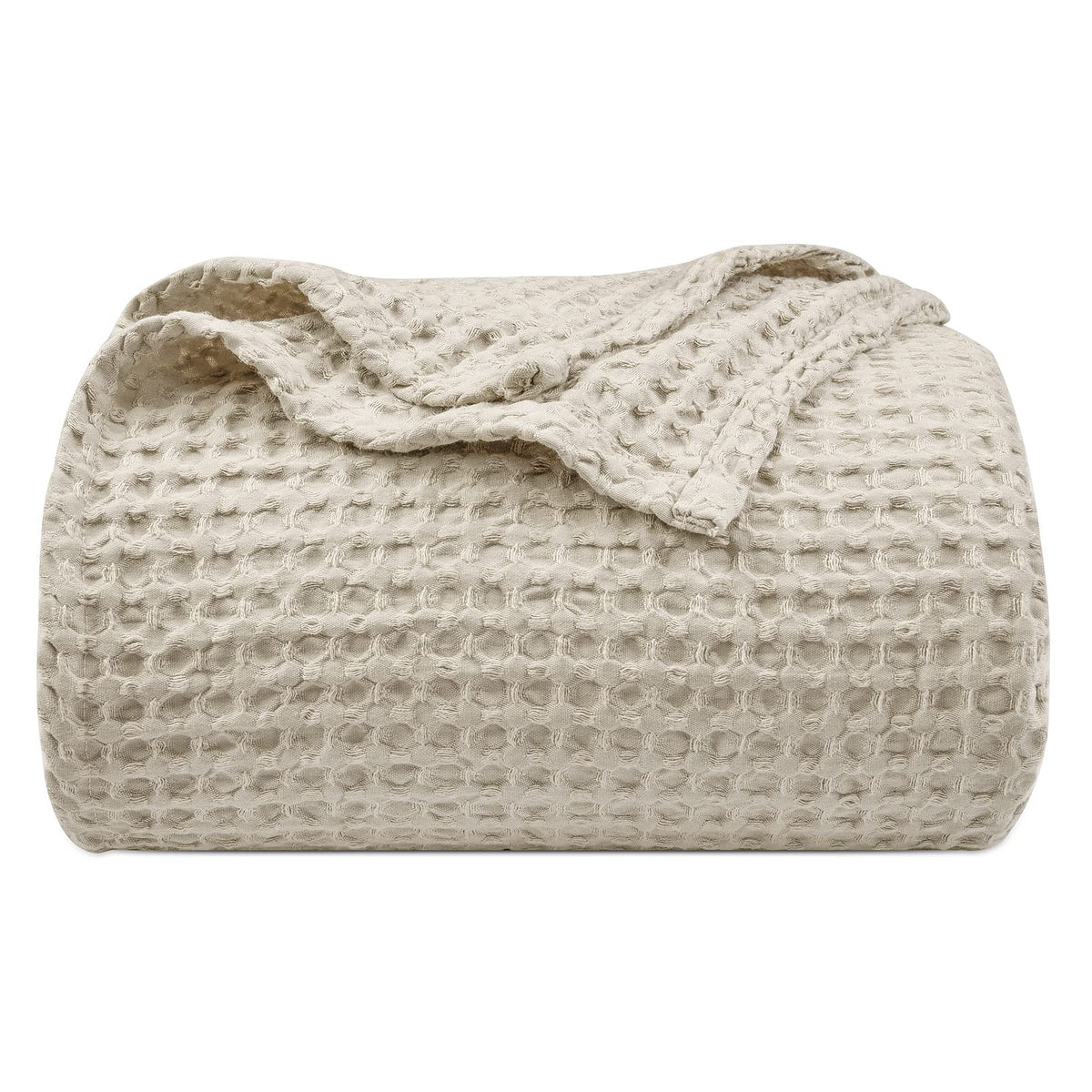 PHF front view of queen waffle blanket showing full coverage and neutral color