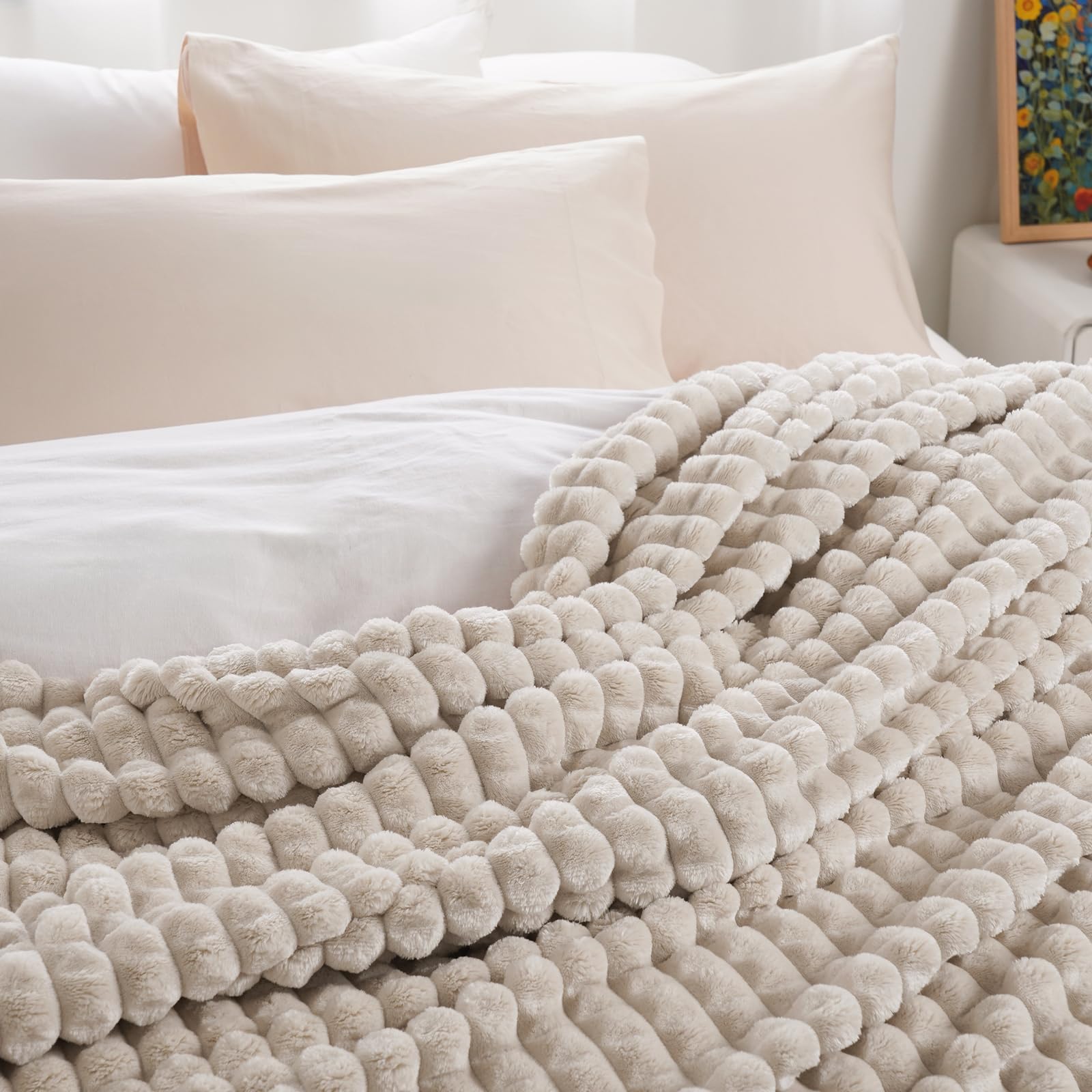 PHF king blanket front view showing oak color and plush look, enhances bedroom style