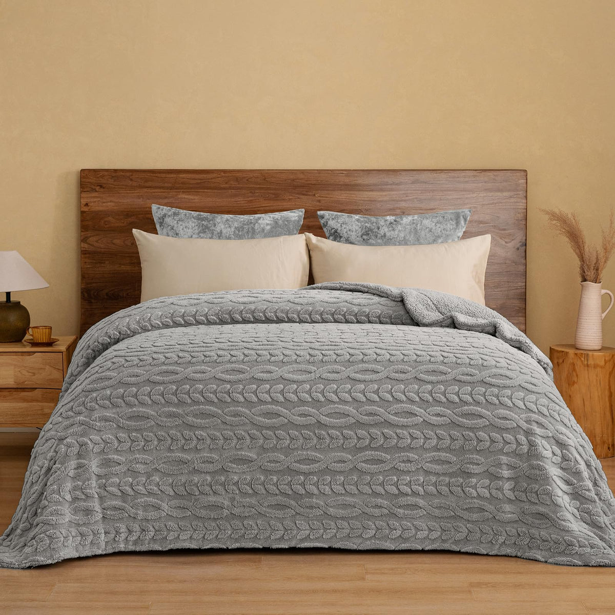 PHF queen blanket front view showing jacquard design and stylish warmth